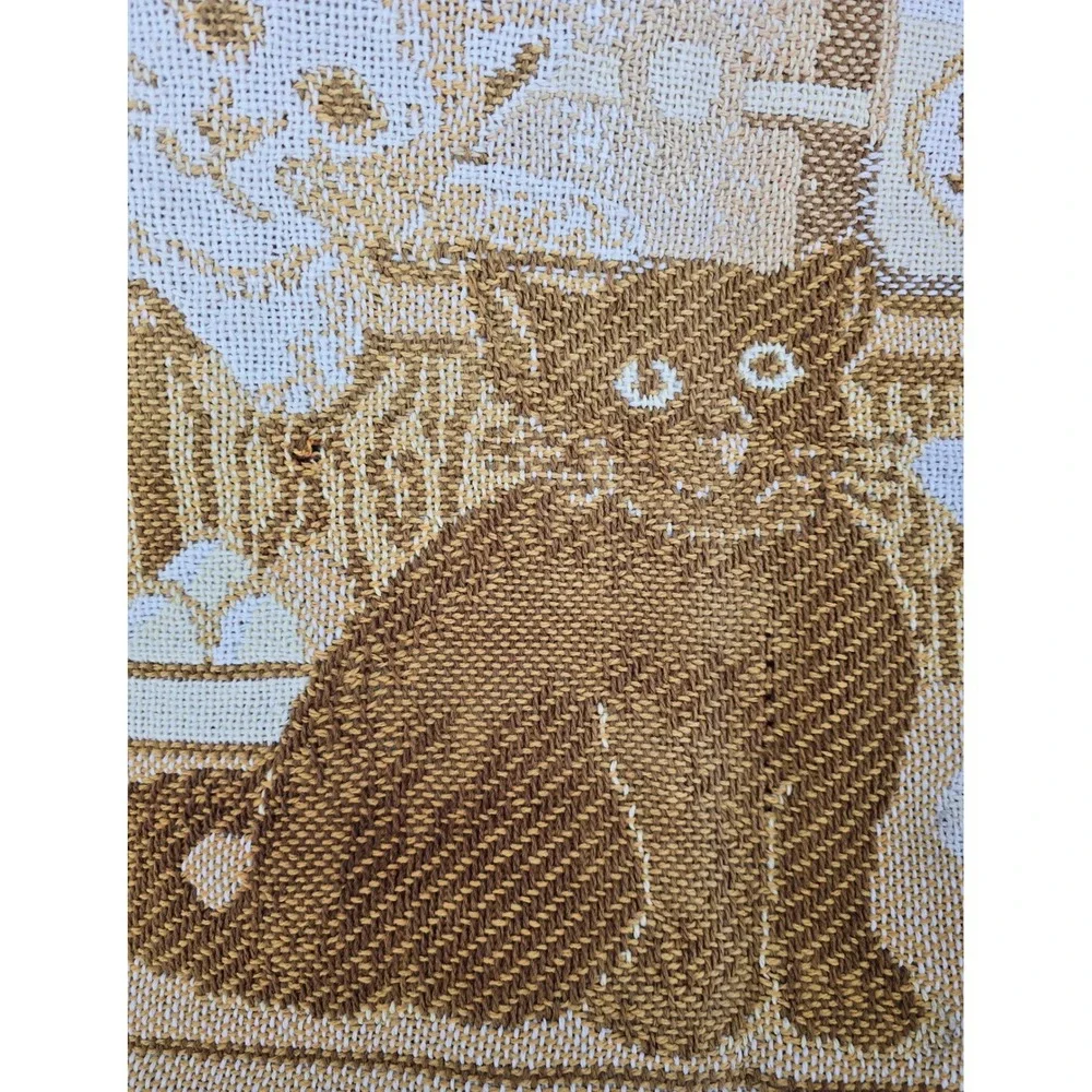 Vtg Goodwin Weavers Tapestry Throw Blanket 'Cats All Over My Kitchen' 44x59